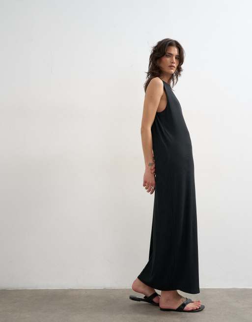 Topshop - Vestito lungo nero a coste con giromanica ampio, 3 di 4
