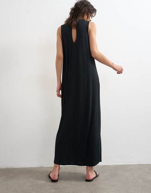 Topshop - Vestito lungo nero a coste con giromanica ampio, 4 di 4