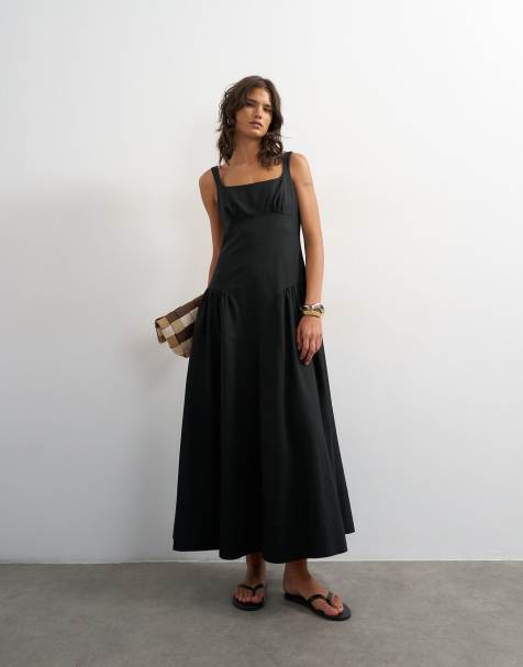 Topshop - Vestito lungo nero con vita scesa - view 1