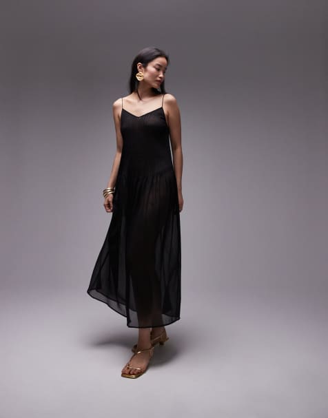 Topshop - Vestito lungo nero trasparente con pinces in vita - view 1