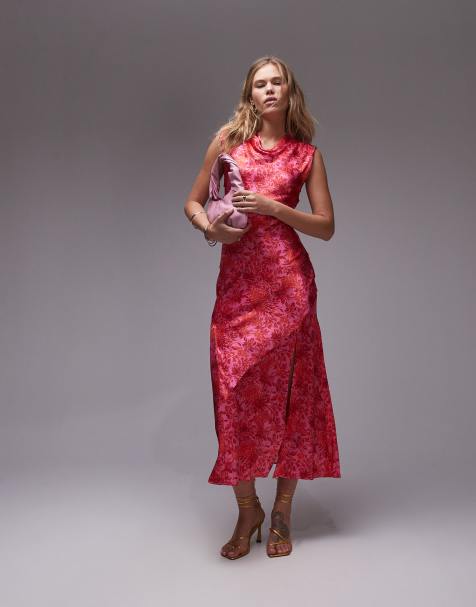 Topshop - Vestito lungo rosa a fiori con scollo drappeggiato - view 1