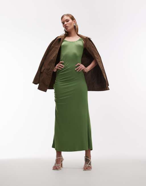 Topshop - Vestito lungo sinuoso verde con scollo rotondo, 2 di 4