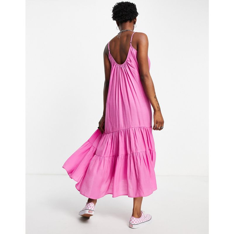 Vestiti Donna Topshop - Vestito lungo svolazzante premium in tessuto misto riciclato rosa