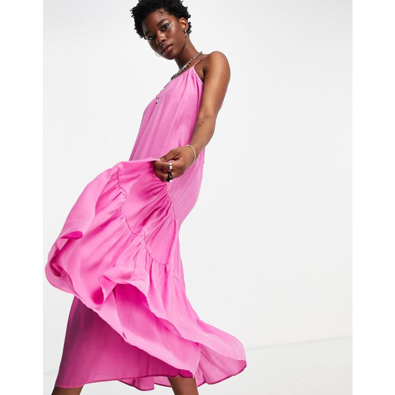 Vestiti Donna Topshop - Vestito lungo svolazzante premium in tessuto misto riciclato rosa