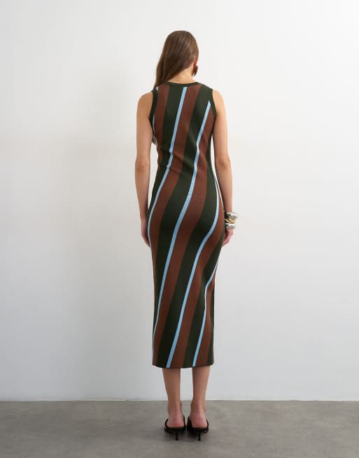 Topshop vestito maxi a righe in maglia senza maniche multicolore, 2 di 4