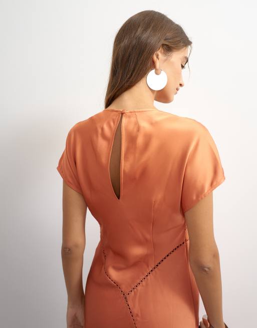 Topshop vestito maxi con pannelli in raso e maniche corte arancione, 3 di 4