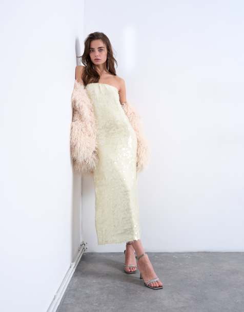 Topshop - Vestito midi a fascia color latticello con paillettes - view 1