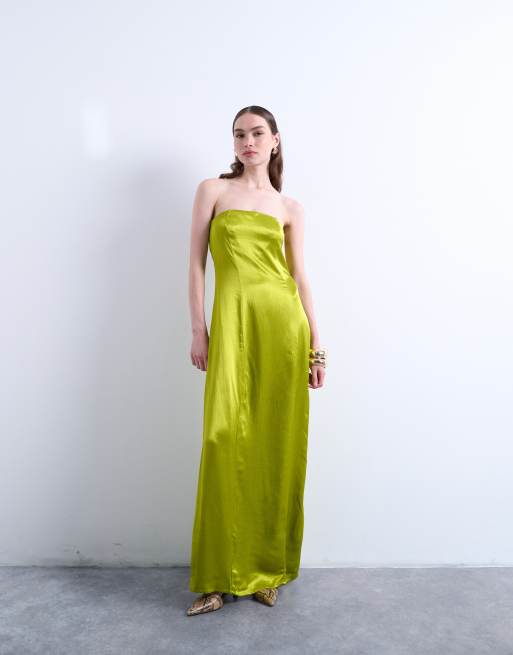 Topshop - Vestito midi a fascia in raso turchese 