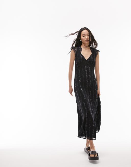 Topshop - Vestito midi a fiori con inserto in pizzo