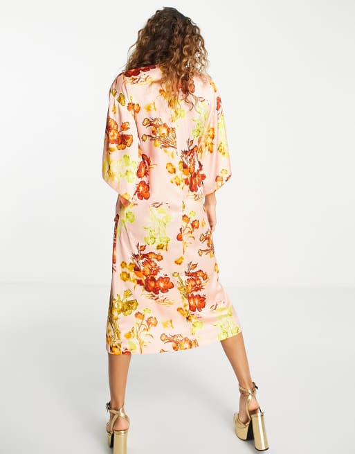 Topshop - Vestito midi a kimono con stampa a fiori , 2 di 4