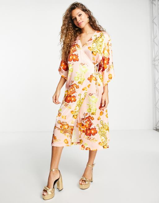 Topshop - Vestito midi a kimono con stampa a fiori , 4 di 4