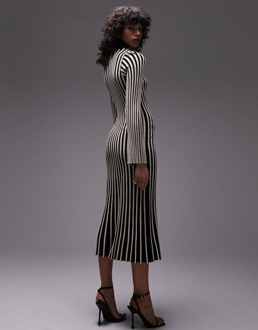 Topshop - Vestito midi a maniche lunghe monocromatico a righe lavorato a maglia, 3 di 4