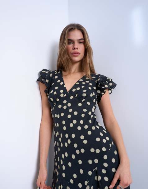 Abito Corto Donna A Pois Con Scollo A V E Volant: Morbido In Cotone E Poliestere, Ideale Per Estate E Primavera