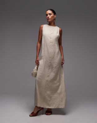 Topshop - Vestito midi accollato color latticello in cupro aperto dietro - view 1