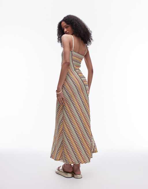 Topshop - Vestito midi all'uncinetto multicolore con spalline sottili e scollo squadrato, 4 di 4