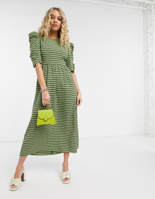 Topshop - Vestito midi con incrocio sul retro a quadretti lime