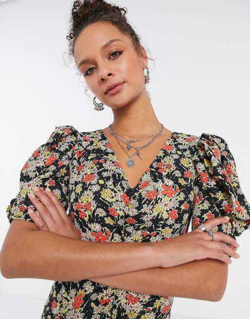 Topshop - Vestito midi con stampa grunge a fiori, 2 di 4