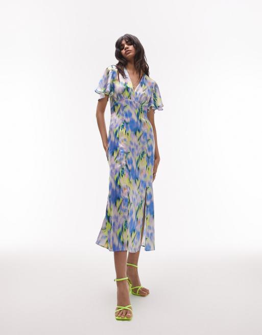 Topshop - Vestito midi da cerimonia con scollo a V e maniche a pipistrello multicolore