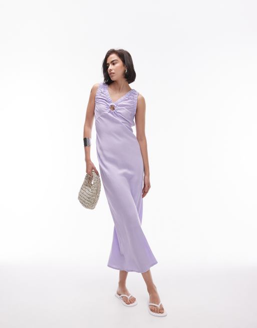 Topshop - Vestito midi lilla lavaggio acido con scollo a V e apertura a goccia