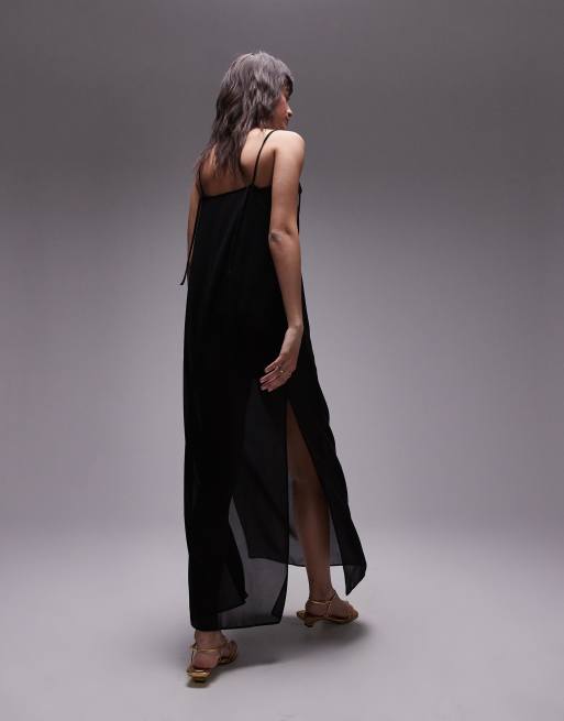 Topshop - Vestito midi nero trasparente con fiocchi, 2 di 4