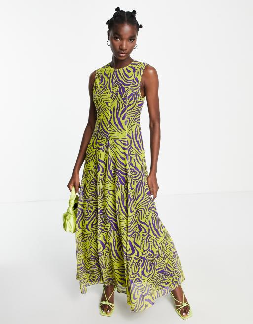 Topshop - Vestito midi senza maniche in rete multicolore acceso con stampa animalier