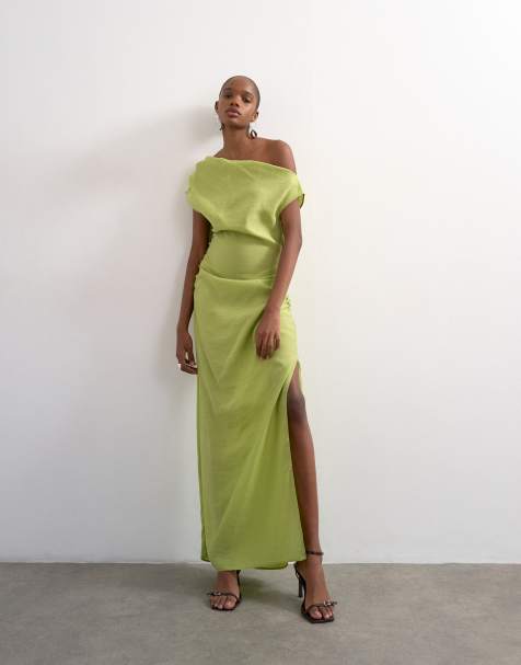 Topshop - Vestito midi verde con spalla scoperta - view 1