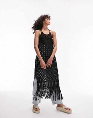 Topshop hand knit macrame dress in black - ASOS Price Checker