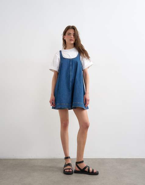 Topshop - Vestito scamiciato a ruota in denim blu intenso - view 1