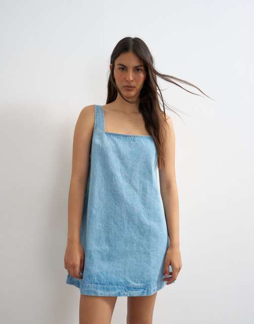 Topshop - Vestito scamiciato in denim candeggiato con scollo squadrato, 4 di 4