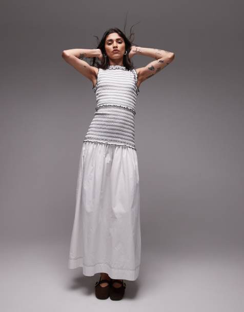 Topshop - Vestito senza maniche arricciato bianco con cuciture a contrasto - view 1