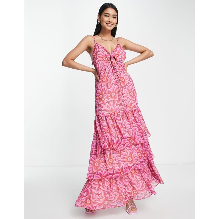 Asos Donna Abbigliamento Gonne Gonne a balze colore Vestito sottoveste da cerimonia con gonna al polpaccio a balze e volant sullorlo 
