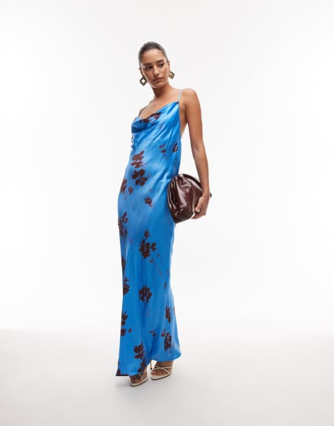 Topshop - Vestito sottoveste lungo blu a fiori con scollo ad anello - view 1