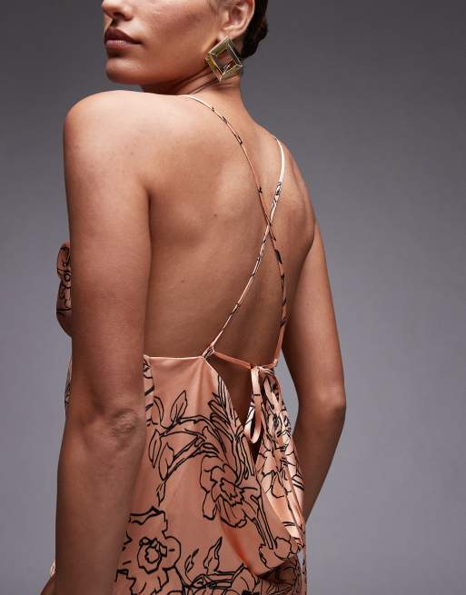 Topshop - Vestito sottoveste lungo con scollo ad anello e stampa a fiori nera, 3 di 4