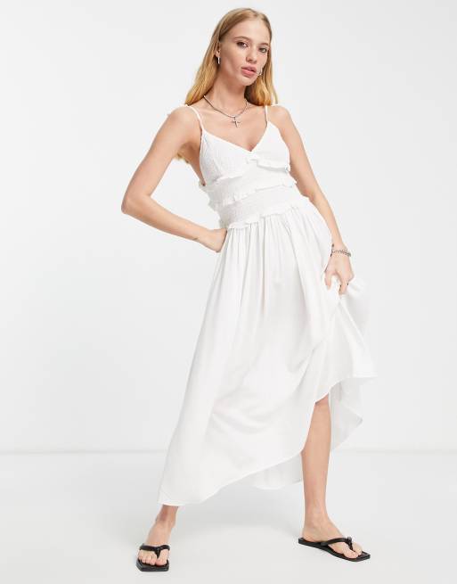 Topshop - Vestito sottoveste midi arricciato color avorio con volant