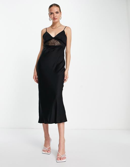 Topshop - Vestito sottoveste midi con finiture in pizzo nero