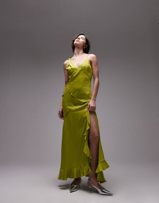 Topshop - Vestito sottoveste midi con spalline attorcigliate e cuciture a vista