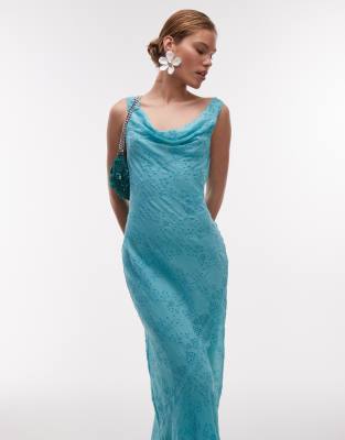Topshop - Vestito sottoveste premium a doppio strato verde-azzurro con scollo ad anello, perline e dettagli in pizzo - view 1