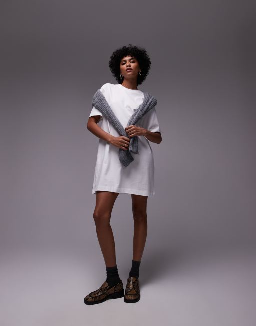 Topshop - Vestito T-shirt corto premium oversize bianco