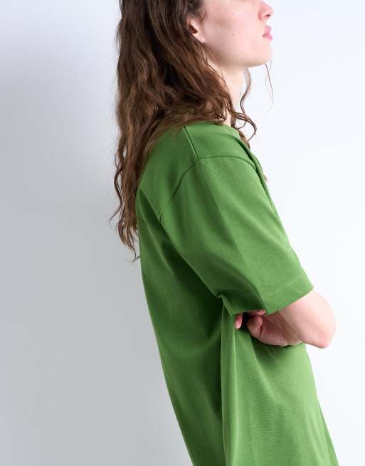 Topshop - Vestito T-shirt premium oversize verde a maniche corte, 2 di 4