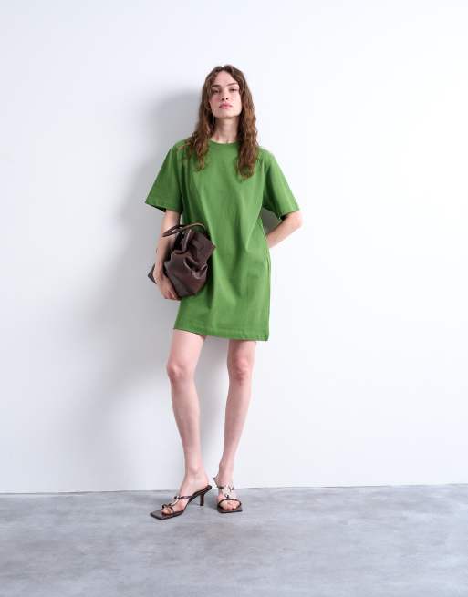 Topshop - Vestito T-shirt premium oversize verde a maniche corte, 3 di 4