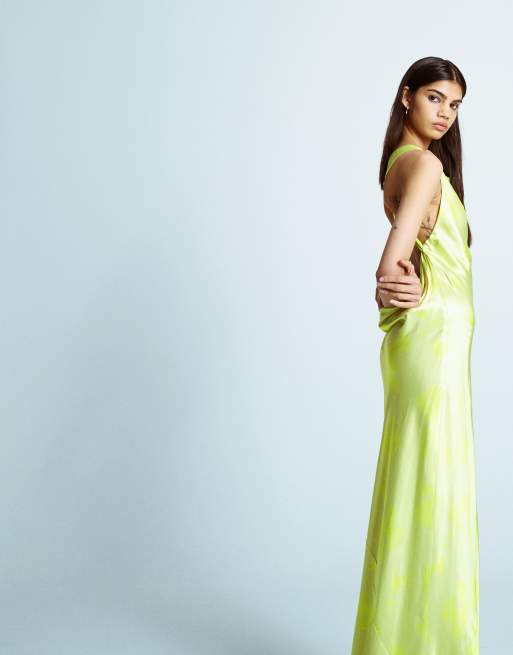 Topshop - Vestito verde lime a fiori con scollo ad anello e schiena scoperta, 3 di 4