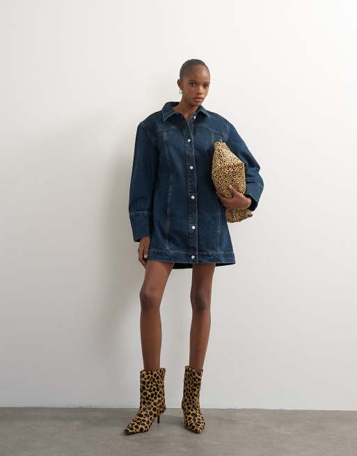 Topshop vestito western anni '80 con spalle marcate lavaggio scuro, 1 di 4