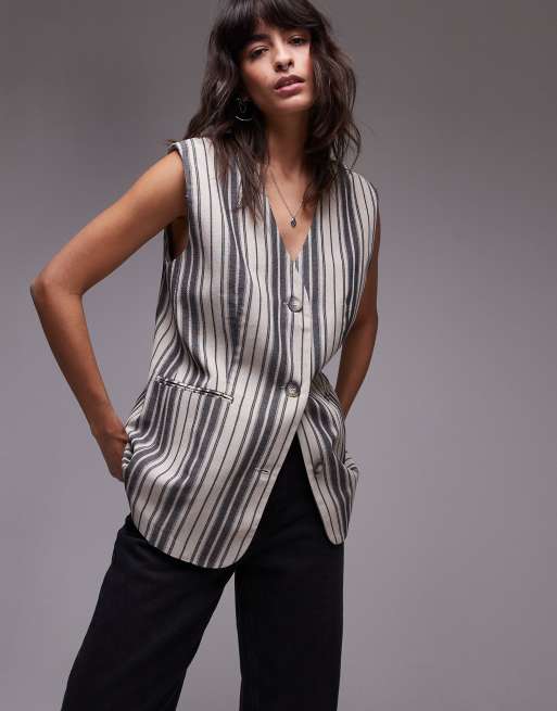 Topshop - Veston oversize en lin rayé - Multicolore