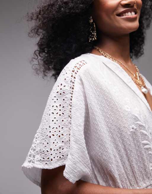 Topshop - Vêtement de plage en plumetis à broderies - Blanc, 4 de 4