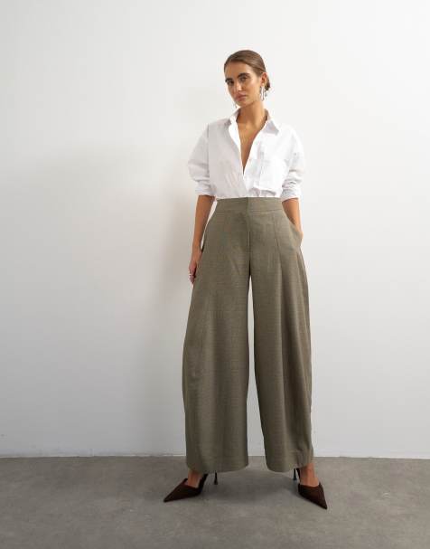 Topshop vida flödande byxor i taupe-melerad - view 1
