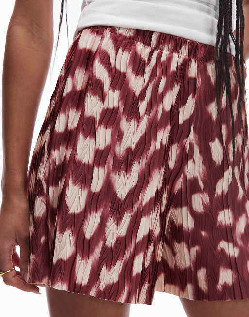 Topshop – Vinröda abstrakt djurmönstrade, plisserade shorts med vida ben, 3 av 5