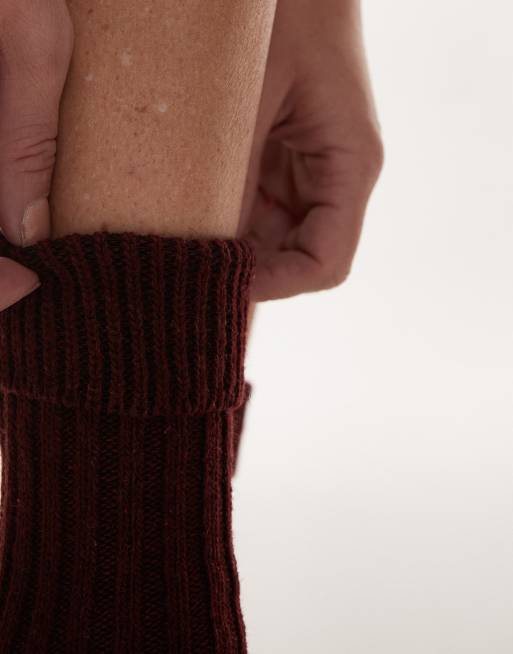Topshop – Vinröda bredribbade strumpor med nedvikbar design, 2 av 3