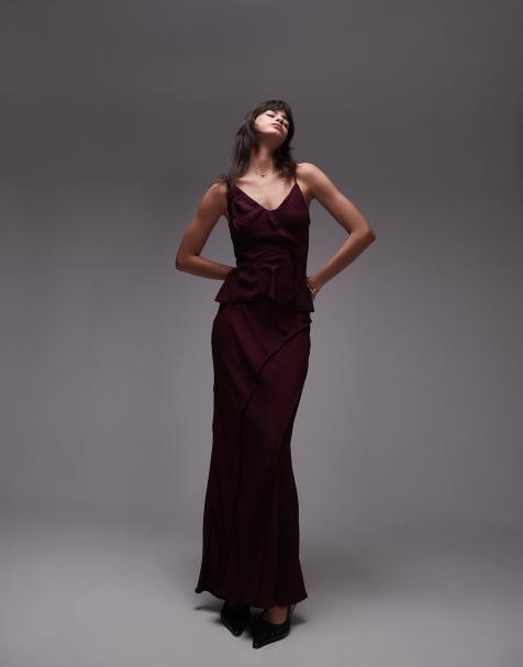 Topshop – Vinrött set med råskurna kanter - view 1