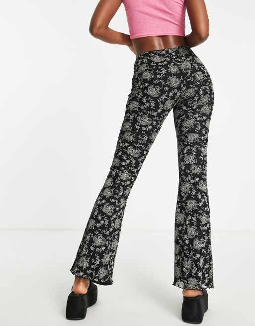 Topshop vintage floral mesh ruched front flare pants in mono, 2 of 4