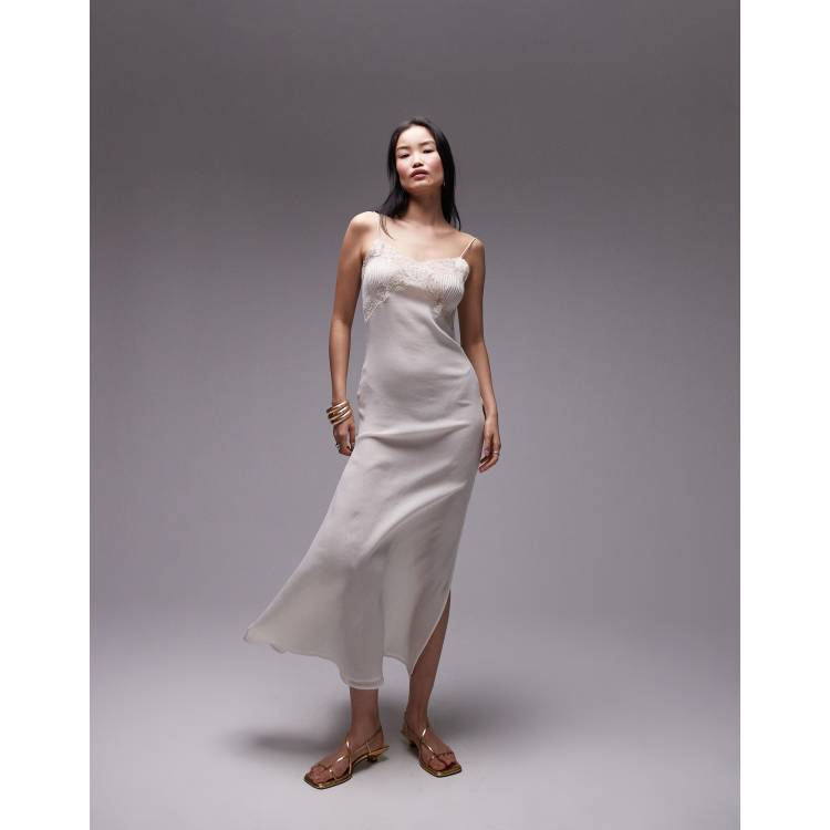 Topshop vintage lace insert midi slip dress in ivory | ASOS